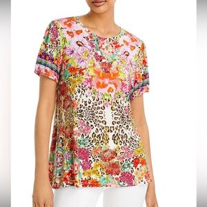 NWT Johnny Was WILD GARDEN Short Sleeve Shirt Top Size Xs